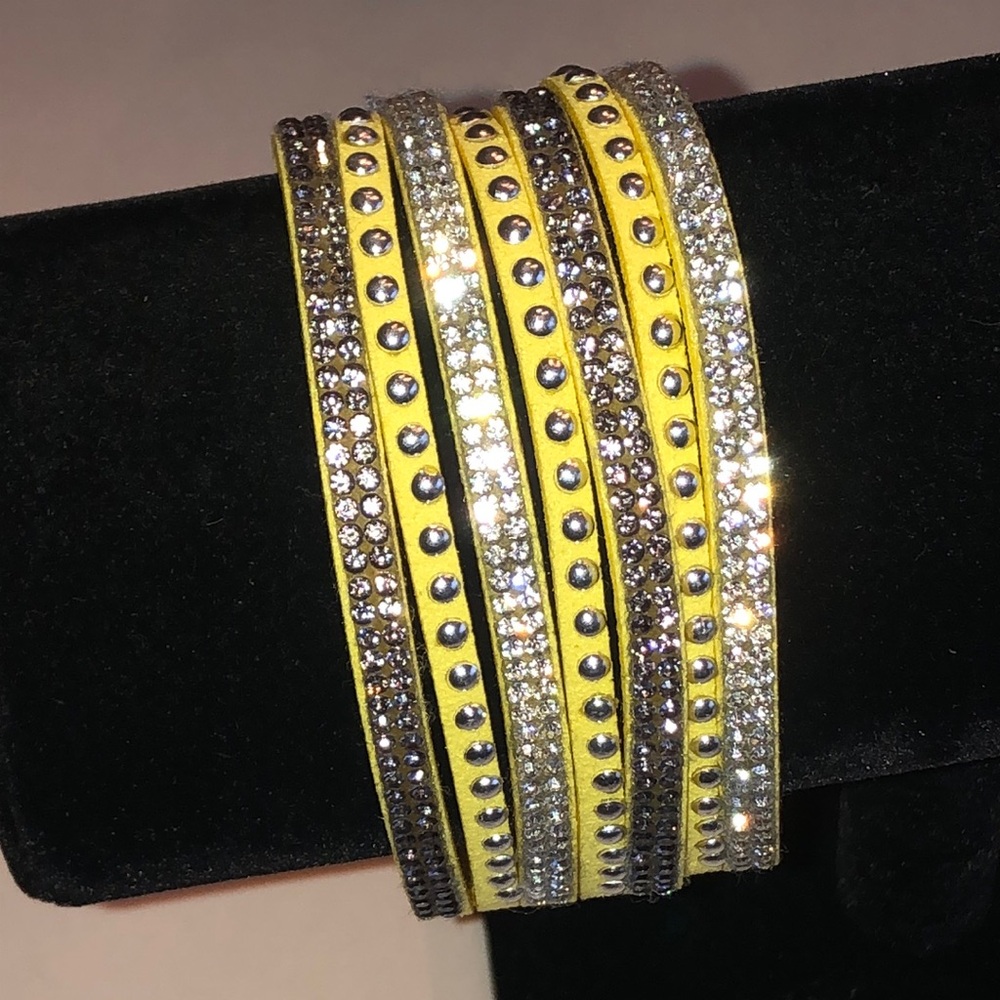 Yellow Crystal Multi-Row Fashion Wrap Bracelet